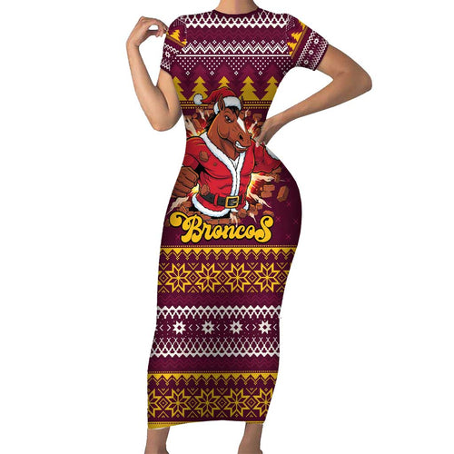 Jingle Broncos Jump Personalized Family Matching Short Sleeve Bodycon Dress and Hawaiian Shirt Christmas Rugby League Spirit - Aussie Hoodie