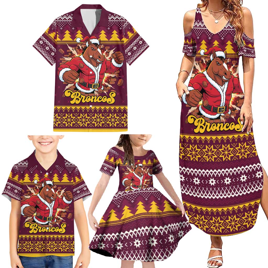 Jingle Broncos Jump Personalized Family Matching Summer Maxi Dress and Hawaiian Shirt Christmas Rugby League Spirit - Aussie Hoodie