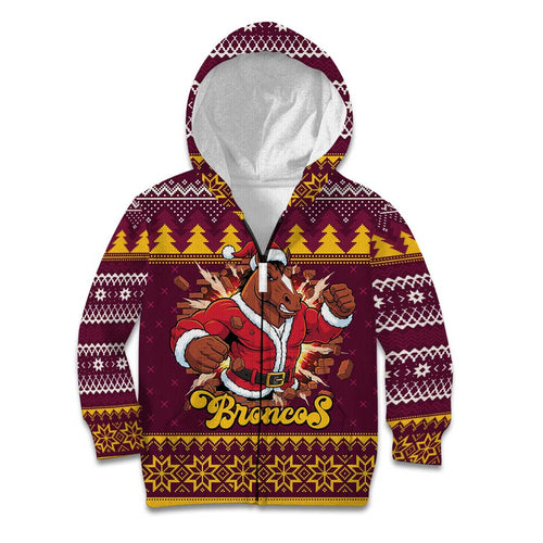 Jingle Broncos Jump Personalized Kid Hoodie Christmas Rugby League Spirit - Aussie Hoodie