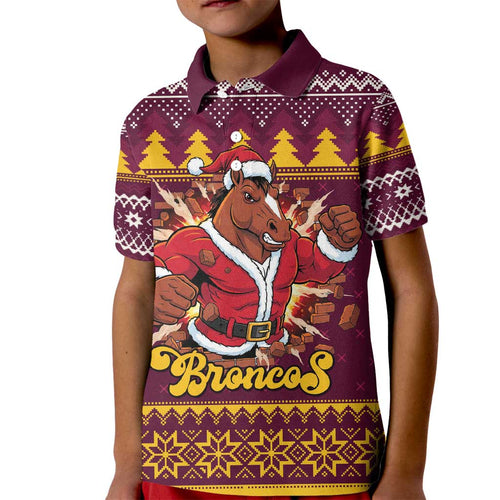 Jingle Broncos Jump Personalized Kid Polo Shirt Christmas Rugby League Spirit - Aussie Hoodie