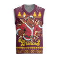 Jingle Broncos Jump Personalized Christmas Knitted V-Neck Vest Christmas Rugby League Spirit - Aussie Hoodie