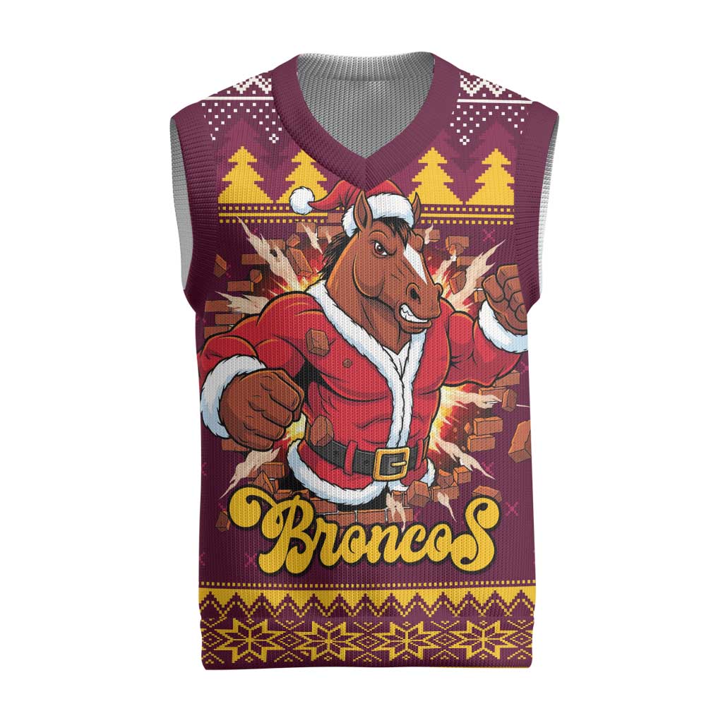 Jingle Broncos Jump Personalized Christmas Knitted V-Neck Vest Christmas Rugby League Spirit - Aussie Hoodie