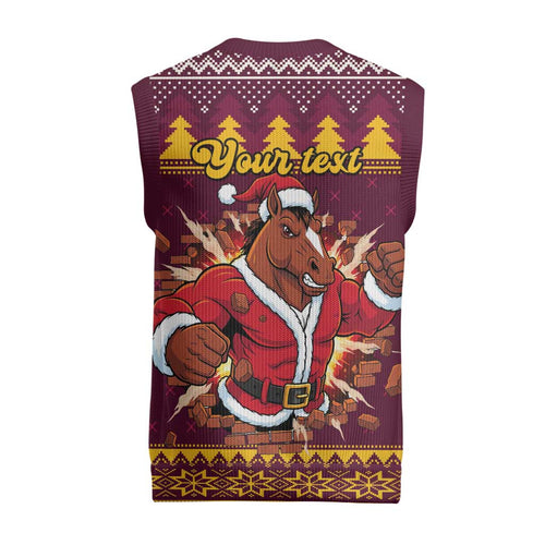 Jingle Broncos Jump Personalized Christmas Knitted V-Neck Vest Christmas Rugby League Spirit - Aussie Hoodie