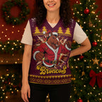 Jingle Broncos Jump Personalized Christmas Knitted V-Neck Vest Christmas Rugby League Spirit - Aussie Hoodie
