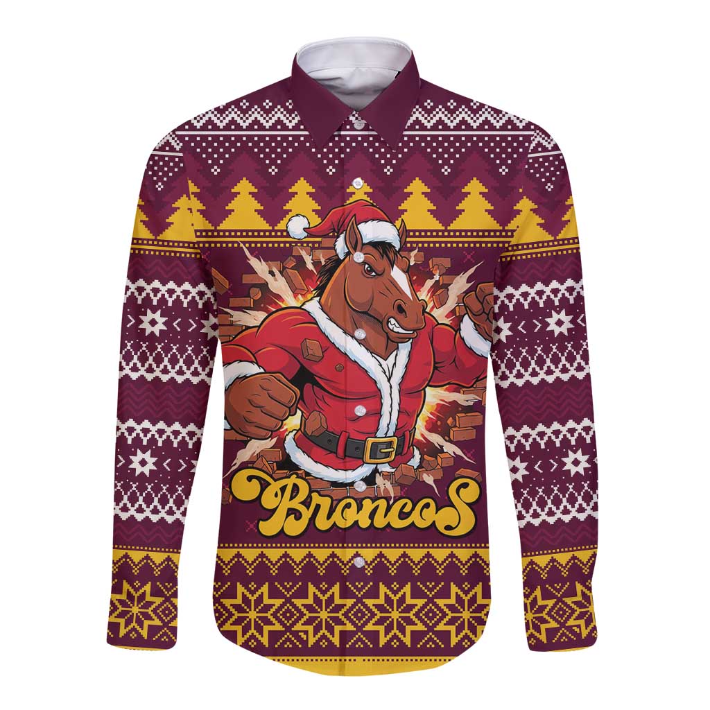 Jingle Broncos Jump Personalized Long Sleeve Button Shirt Christmas Rugby League Spirit - Aussie Hoodie
