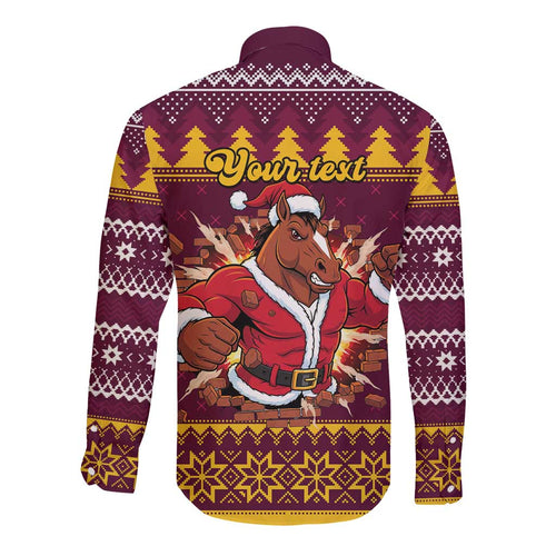 Jingle Broncos Jump Personalized Long Sleeve Button Shirt Christmas Rugby League Spirit - Aussie Hoodie