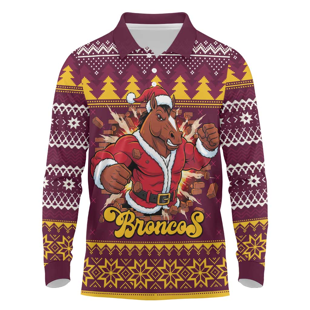 Jingle Broncos Jump Personalized Long Sleeve Polo Shirt Christmas Rugby League Spirit - Aussie Hoodie