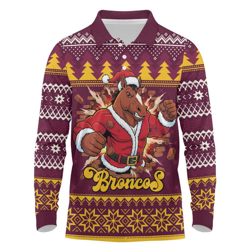 Jingle Broncos Jump Personalized Long Sleeve Polo Shirt Christmas Rugby League Spirit - Aussie Hoodie