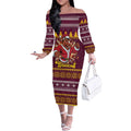Jingle Broncos Jump Personalized Off The Shoulder Long Sleeve Dress Christmas Rugby League Spirit - Aussie Hoodie