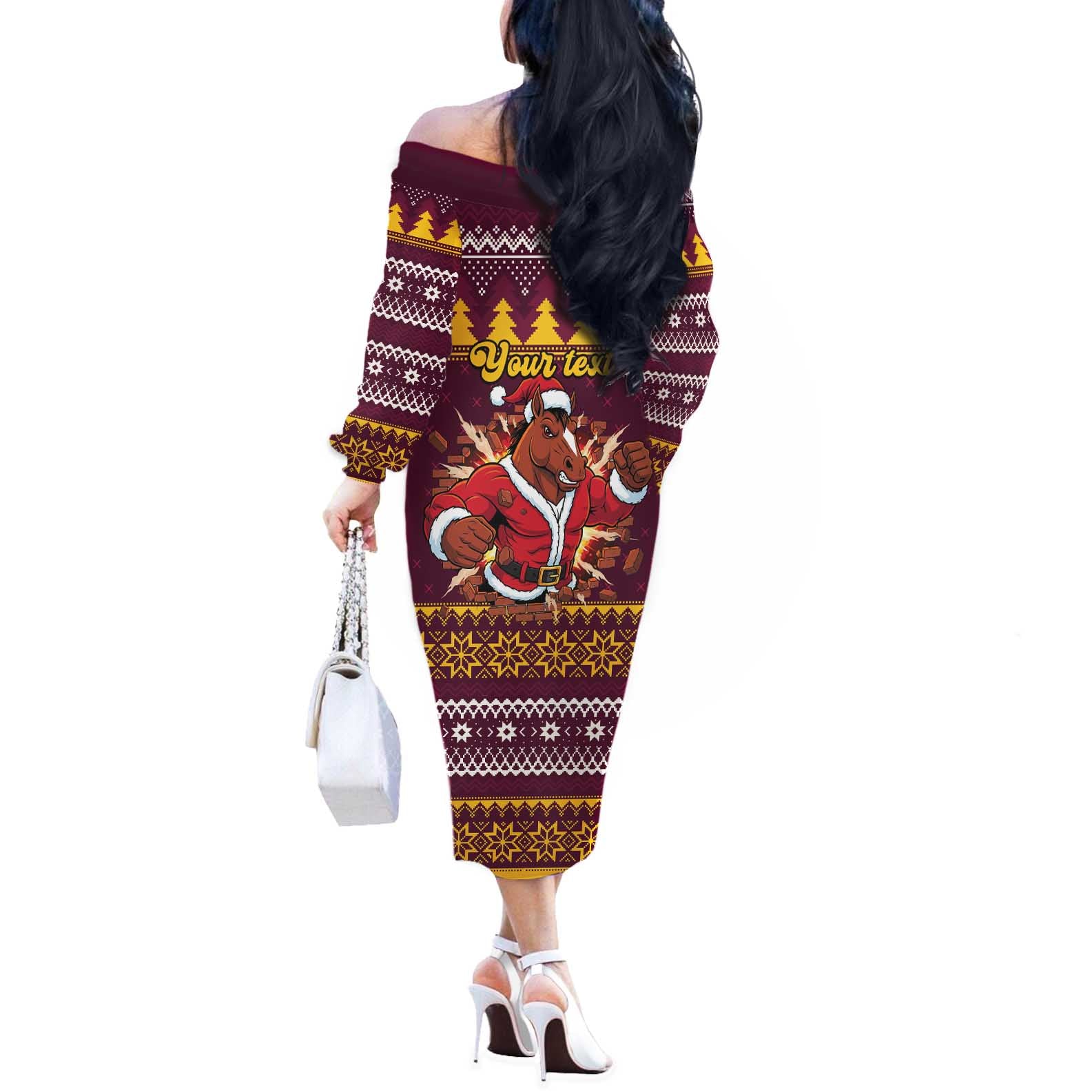 Jingle Broncos Jump Personalized Off The Shoulder Long Sleeve Dress Christmas Rugby League Spirit - Aussie Hoodie
