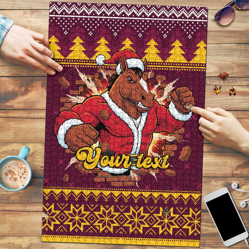 Jingle Broncos Jump Personalized Puzzle Christmas Rugby League Spirit - Aussie Hoodie