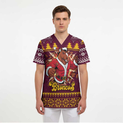 Jingle Broncos Jump Personalized Scrub Top Christmas Rugby League Spirit - Aussie Hoodie