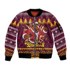 Jingle Broncos Jump Personalized Sleeve Zip Bomber Jacket Christmas Rugby League Spirit - Aussie Hoodie