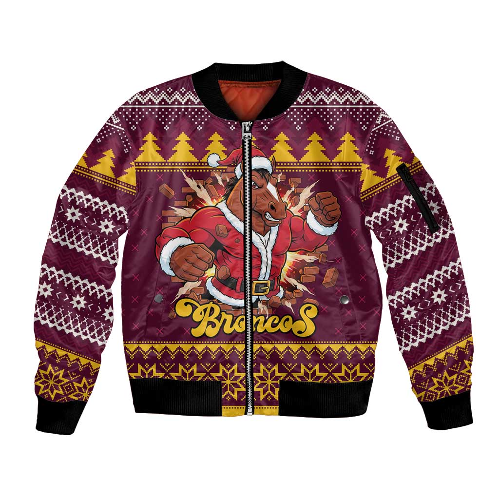 Jingle Broncos Jump Personalized Sleeve Zip Bomber Jacket Christmas Rugby League Spirit - Aussie Hoodie