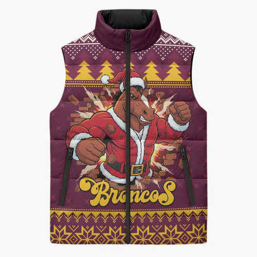 Jingle Broncos Jump Personalized Sleeveless Puffer Jacket Christmas Rugby League Spirit - Aussie Hoodie