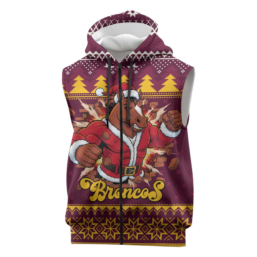 Jingle Broncos Jump Personalized Sleeveless Zip Hoodie Christmas Rugby League Spirit LT9