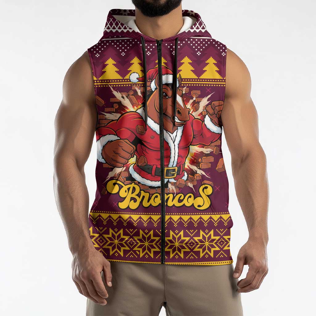 Jingle Broncos Jump Personalized Sleeveless Zip Hoodie Christmas Rugby League Spirit LT9