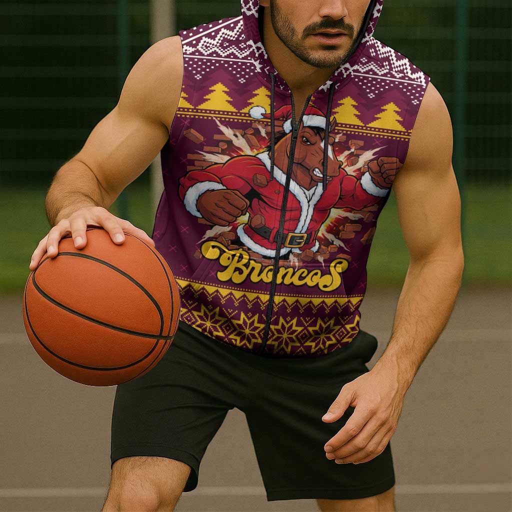 Jingle Broncos Jump Personalized Sleeveless Zip Hoodie Christmas Rugby League Spirit LT9