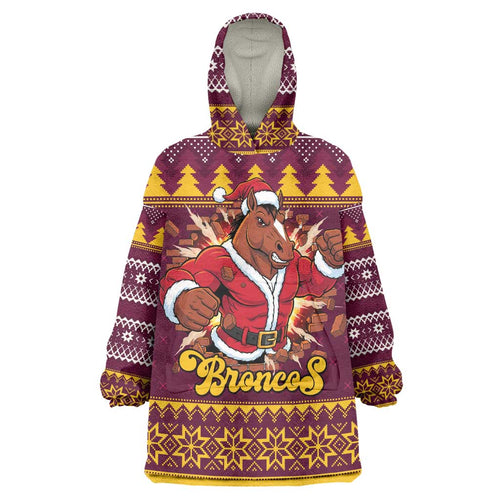 Jingle Broncos Jump Personalized Wearable Blanket Hoodie Christmas Rugby League Spirit - Aussie Hoodie