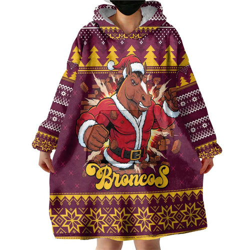 Jingle Broncos Jump Personalized Wearable Blanket Hoodie Christmas Rugby League Spirit - Aussie Hoodie