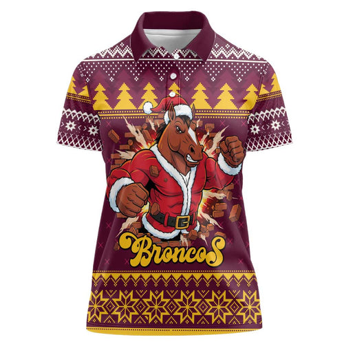 Jingle Broncos Jump Personalized Women Polo Shirt Christmas Rugby League Spirit - Aussie Hoodie
