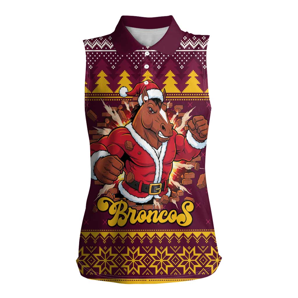 Jingle Broncos Jump Personalized Women Sleeveless Polo Shirt Christmas Rugby League Spirit - Aussie Hoodie