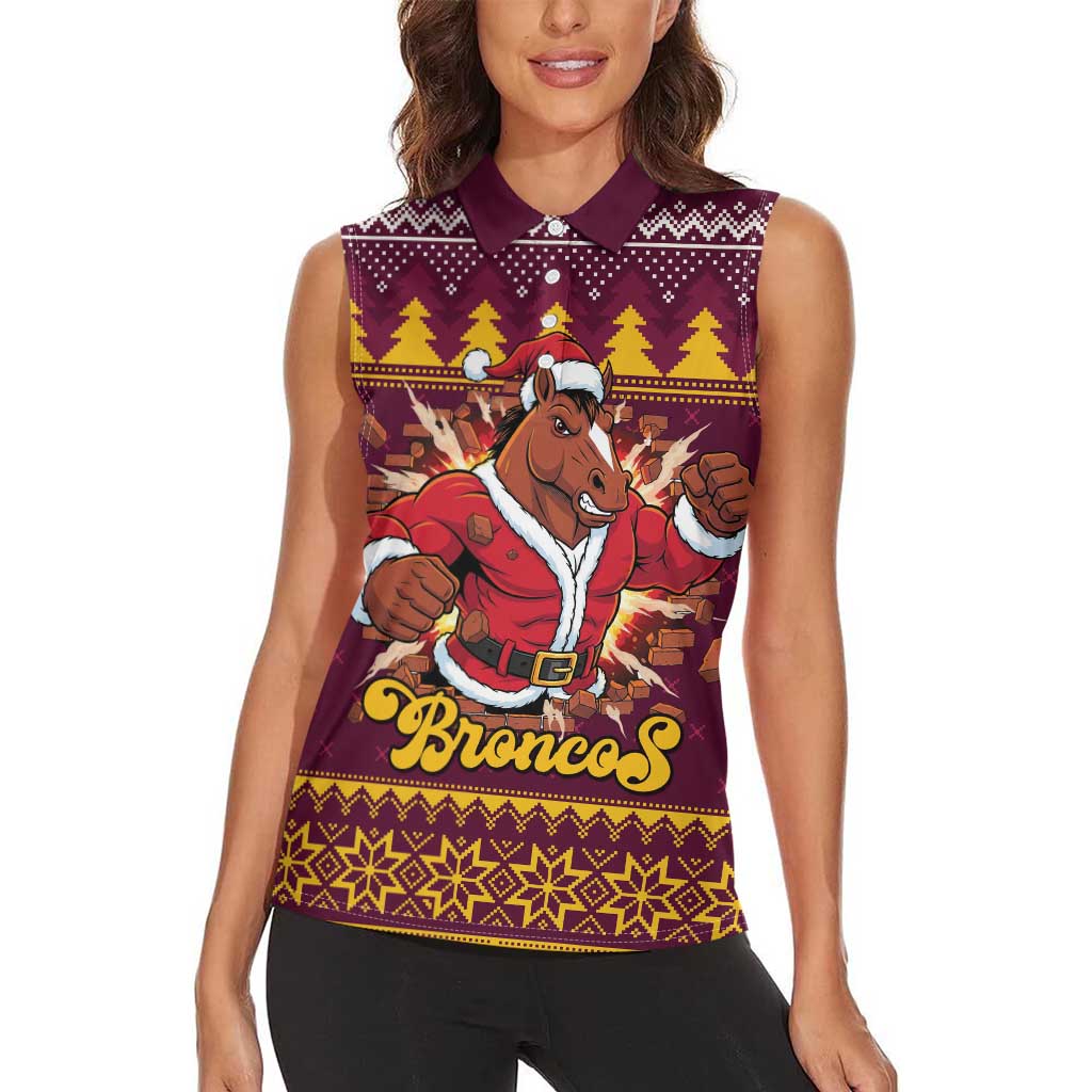 Jingle Broncos Jump Personalized Women Sleeveless Polo Shirt Christmas Rugby League Spirit - Aussie Hoodie