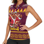 Jingle Broncos Jump Personalized Women Sleeveless Polo Shirt Christmas Rugby League Spirit - Aussie Hoodie