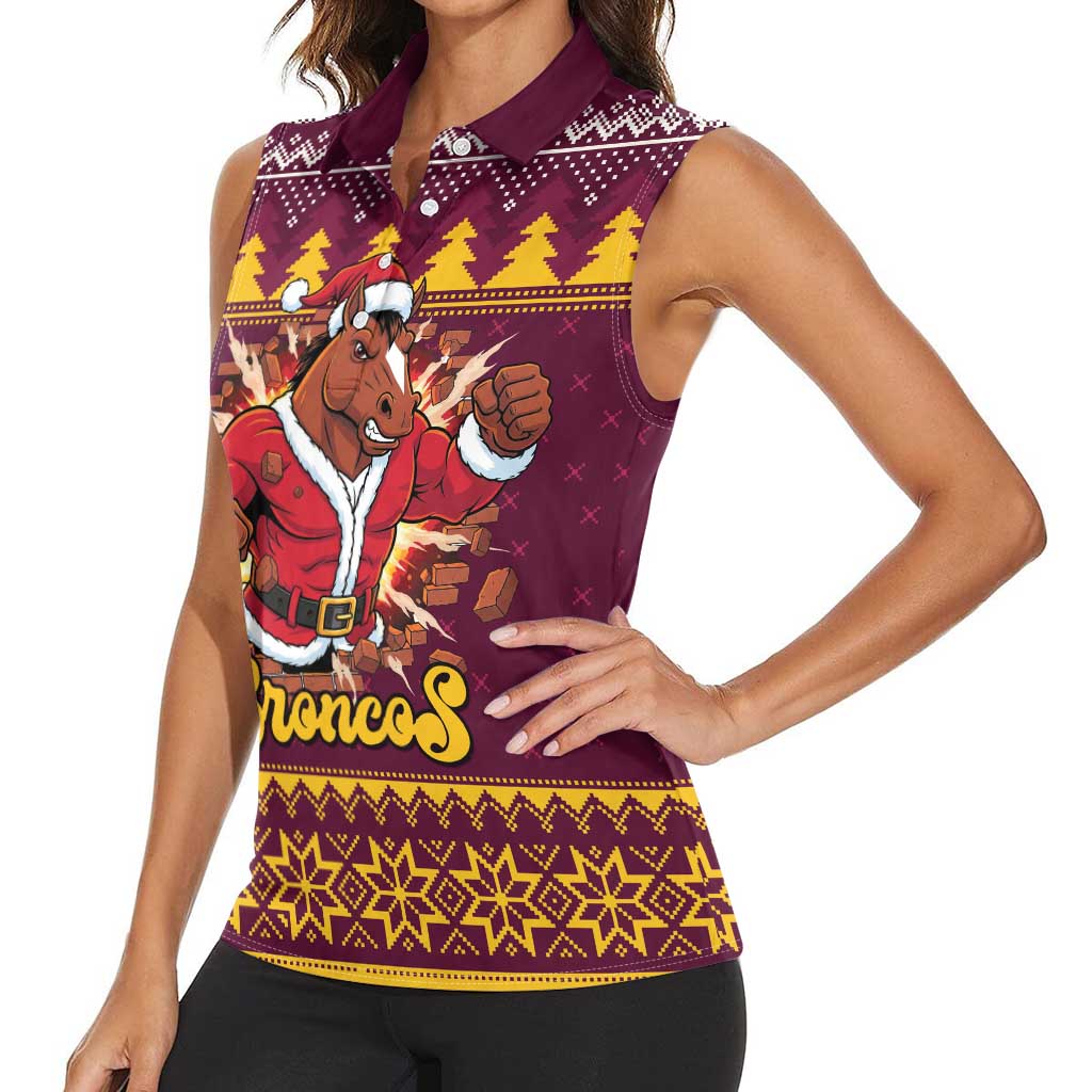 Jingle Broncos Jump Personalized Women Sleeveless Polo Shirt Christmas Rugby League Spirit - Aussie Hoodie
