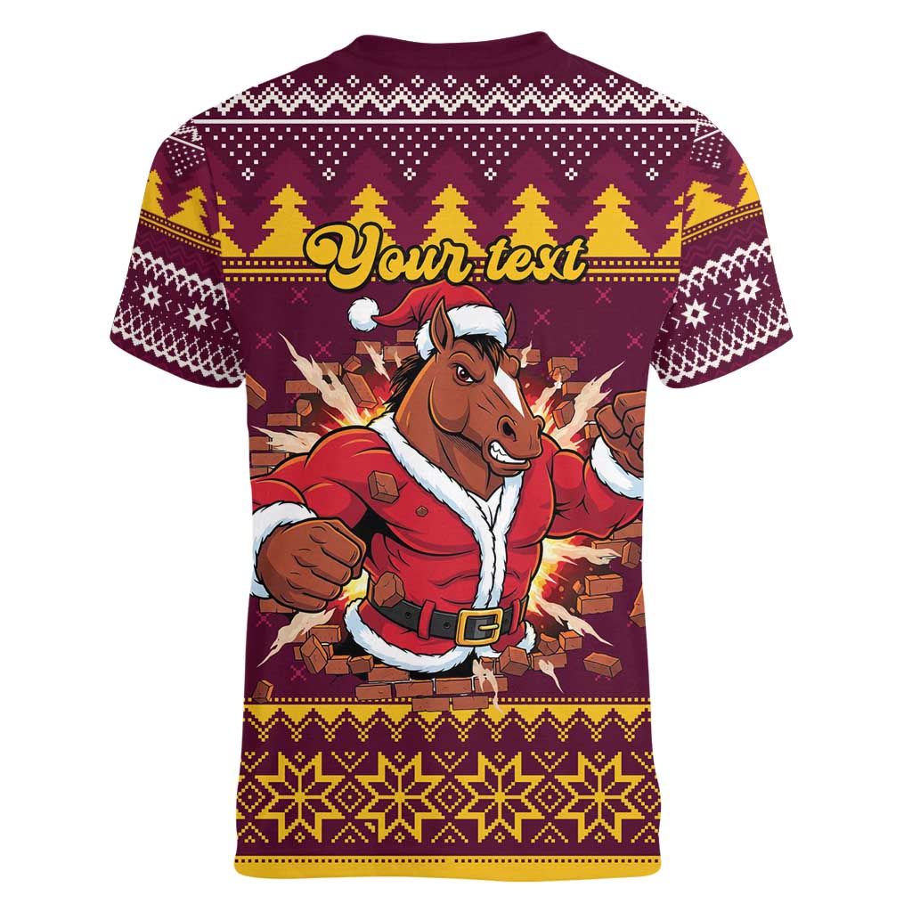 Jingle Broncos Jump Personalized Women V-Neck T-Shirt Christmas Rugby League Spirit - Aussie Hoodie