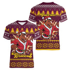 Jingle Broncos Jump Personalized Women V-Neck T-Shirt Christmas Rugby League Spirit - Aussie Hoodie