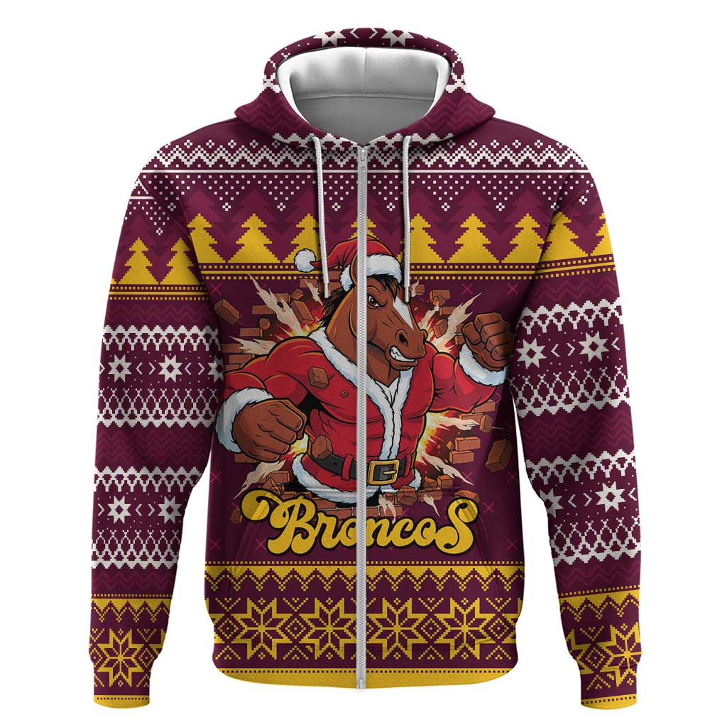 Jingle Broncos Jump Personalized Zip Hoodie Christmas Rugby League Spirit - Aussie Hoodie