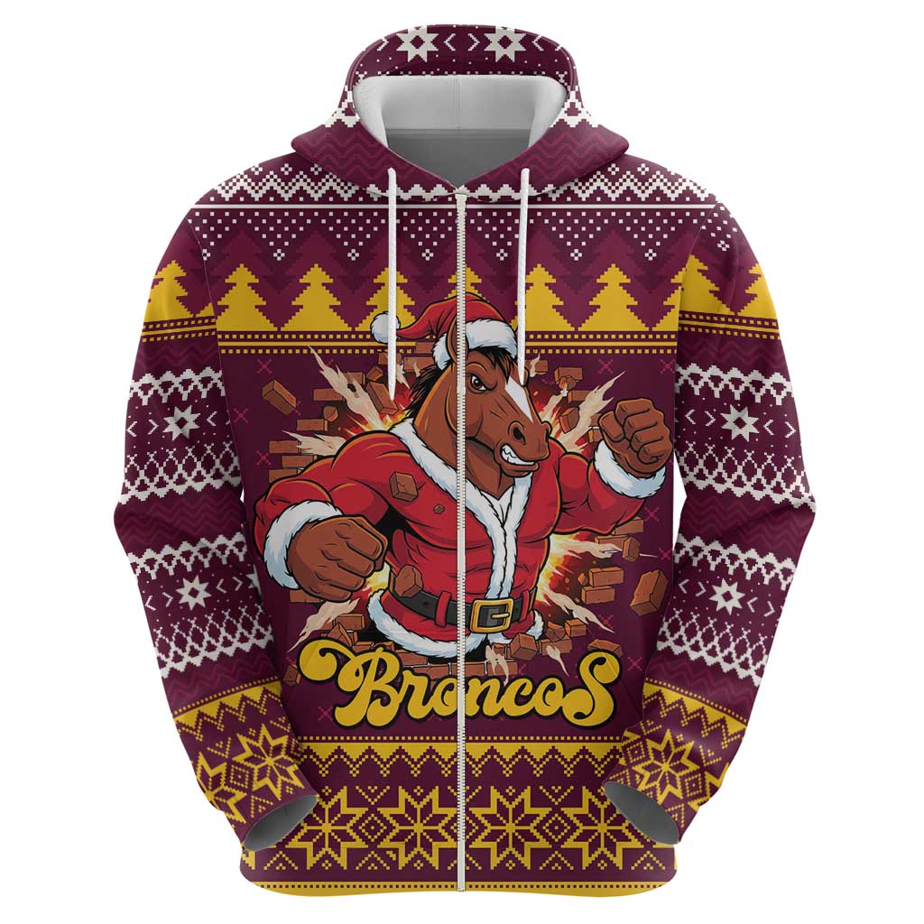Jingle Broncos Jump Personalized Zip Hoodie Christmas Rugby League Spirit - Aussie Hoodie
