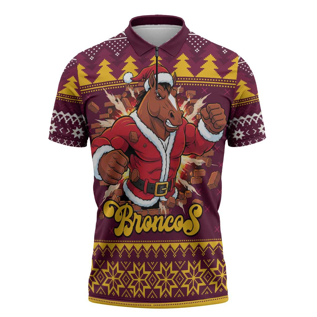 Jingle Broncos Jump Personalized Zipper Polo Shirt Christmas Rugby League Spirit - Aussie Hoodie