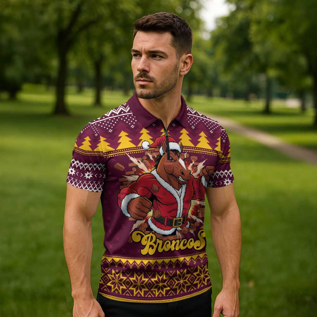 Jingle Broncos Jump Personalized Zipper Polo Shirt Christmas Rugby League Spirit - Aussie Hoodie
