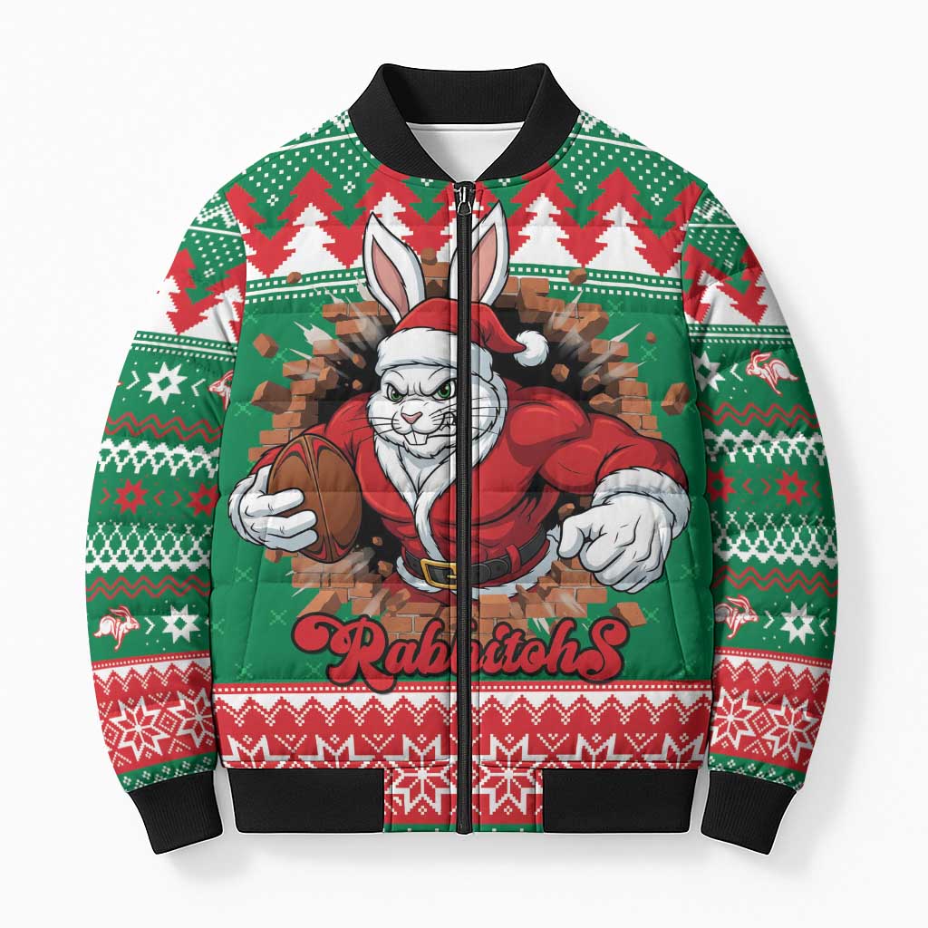Jingle Rabbitohs Jump Personalized Bomber Puffer Jacket Christmas Rugby League Spirit - Aussie Hoodie