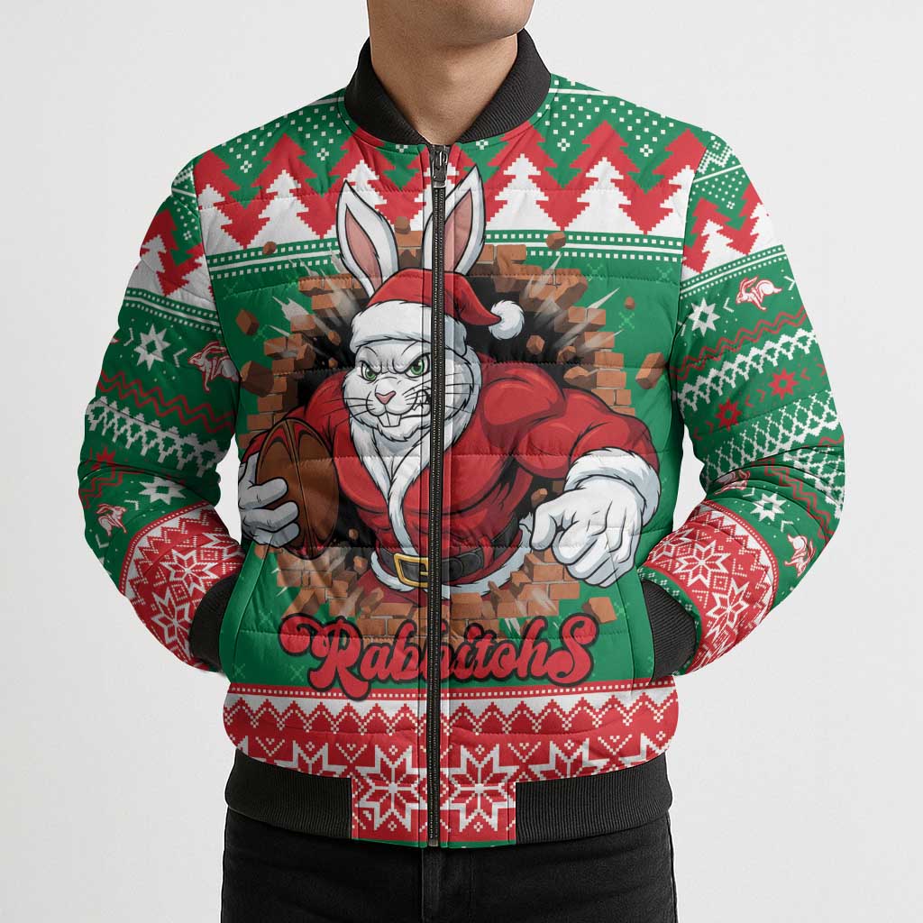Jingle Rabbitohs Jump Personalized Bomber Puffer Jacket Christmas Rugby League Spirit - Aussie Hoodie