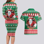Jingle Rabbitohs Jump Personalized Couples Matching Long Sleeve Bodycon Dress and Hawaiian Shirt Christmas Rugby League Spirit - Aussie Hoodie