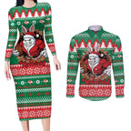 Jingle Rabbitohs Jump Personalized Couples Matching Long Sleeve Bodycon Dress and Long Sleeve Button Shirt Christmas Rugby League Spirit - Aussie Hoodie