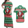 Jingle Rabbitohs Jump Personalized Couples Matching Off Shoulder Maxi Dress and Hawaiian Shirt Christmas Rugby League Spirit - Aussie Hoodie