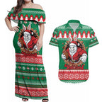 Jingle Rabbitohs Jump Personalized Couples Matching Off Shoulder Maxi Dress and Hawaiian Shirt Christmas Rugby League Spirit - Aussie Hoodie