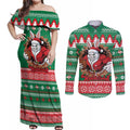 Jingle Rabbitohs Jump Personalized Couples Matching Off Shoulder Maxi Dress and Long Sleeve Button Shirt Christmas Rugby League Spirit - Aussie Hoodie