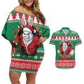 Jingle Rabbitohs Jump Personalized Couples Matching Off Shoulder Short Dress and Hawaiian Shirt Christmas Rugby League Spirit - Aussie Hoodie