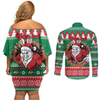 Jingle Rabbitohs Jump Personalized Couples Matching Off Shoulder Short Dress and Long Sleeve Button Shirt Christmas Rugby League Spirit - Aussie Hoodie