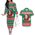 Jingle Rabbitohs Jump Personalized Couples Matching Off The Shoulder Long Sleeve Dress and Hawaiian Shirt Christmas Rugby League Spirit - Aussie Hoodie