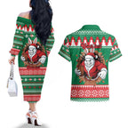 Jingle Rabbitohs Jump Personalized Couples Matching Off The Shoulder Long Sleeve Dress and Hawaiian Shirt Christmas Rugby League Spirit - Aussie Hoodie
