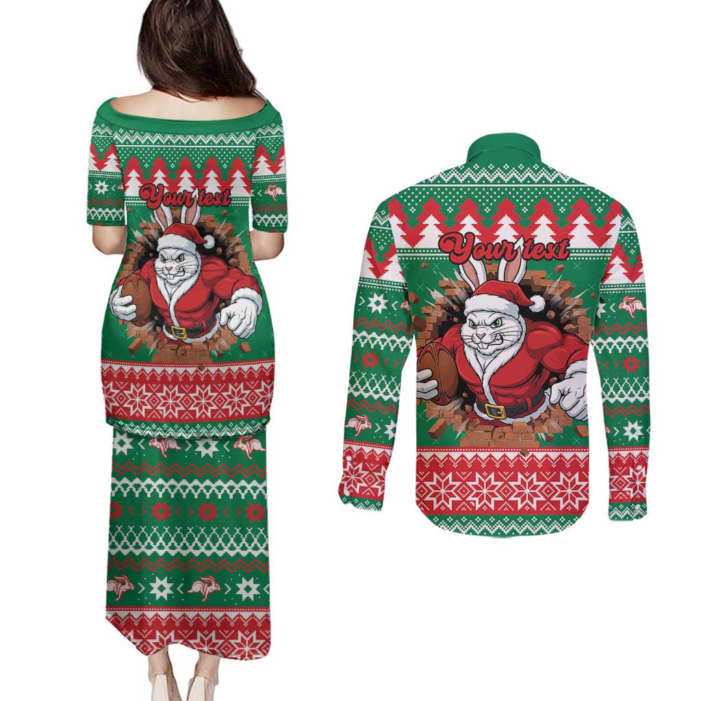 Jingle Rabbitohs Jump Personalized Couples Matching Puletasi and Long Sleeve Button Shirt Christmas Rugby League Spirit - Aussie Hoodie