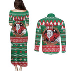 Jingle Rabbitohs Jump Personalized Couples Matching Puletasi and Long Sleeve Button Shirt Christmas Rugby League Spirit - Aussie Hoodie