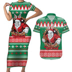Jingle Rabbitohs Jump Personalized Couples Matching Short Sleeve Bodycon Dress and Hawaiian Shirt Christmas Rugby League Spirit - Aussie Hoodie