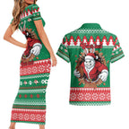 Jingle Rabbitohs Jump Personalized Couples Matching Short Sleeve Bodycon Dress and Hawaiian Shirt Christmas Rugby League Spirit - Aussie Hoodie